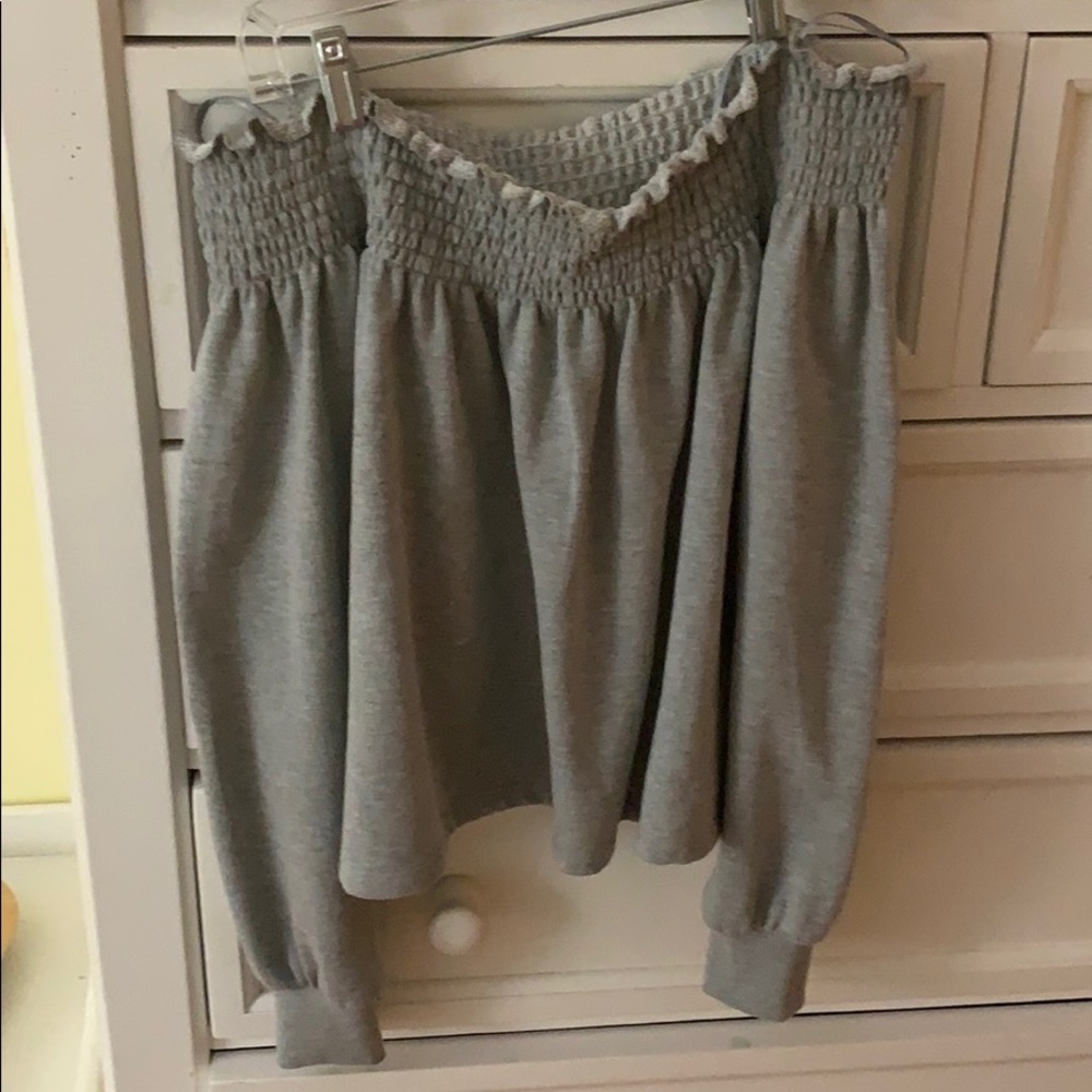 super cute cropped off the shoulder sweater